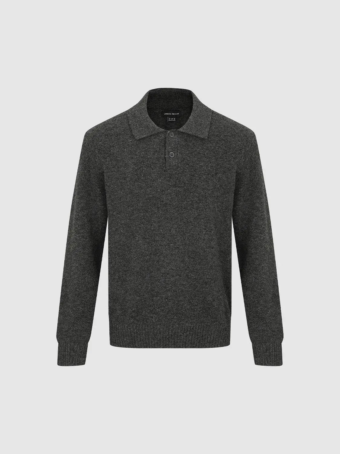 Knit T-Shirt by Urban Revivo in dark heather gray with polo collar and two-button placket