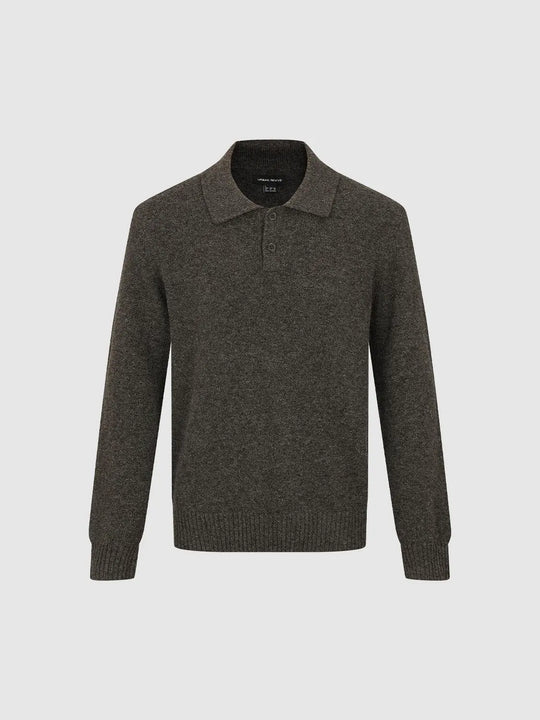 Button Placket Ribbed Cuffs And Hem Polo Collar Long Sleeve Knit Sweater