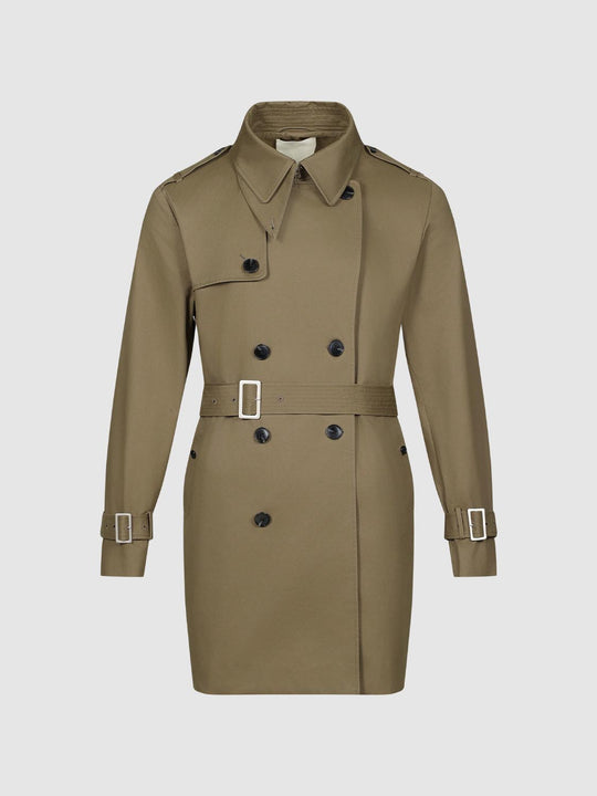 Double-Breasted Long Sleeve Belted Cotton Trench Coat