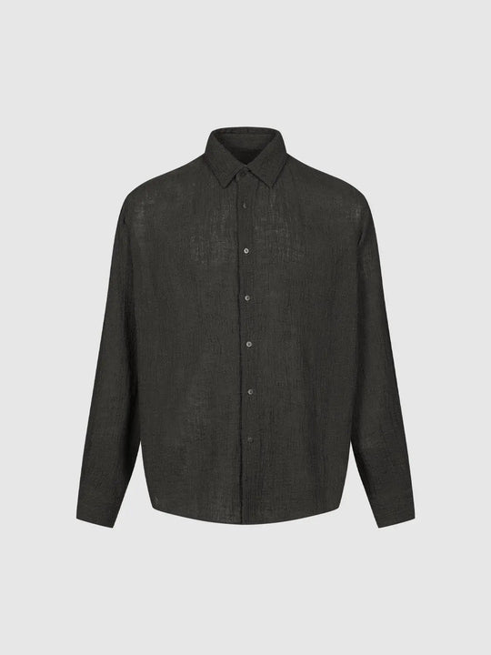 Textured Cotton Linen Blend Long Sleeve Collar Shirt