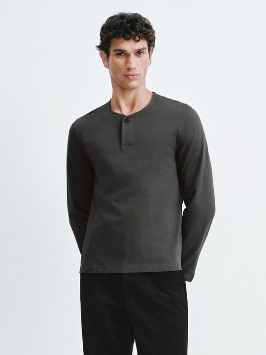 Henley Neck Long Sleeve T-Shirts