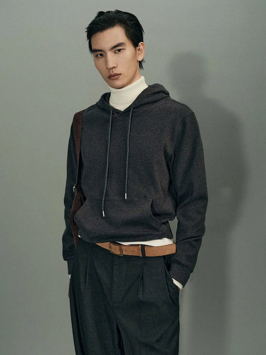 Heathered Cotton Blend Drawstring Hooded Sweatshirt