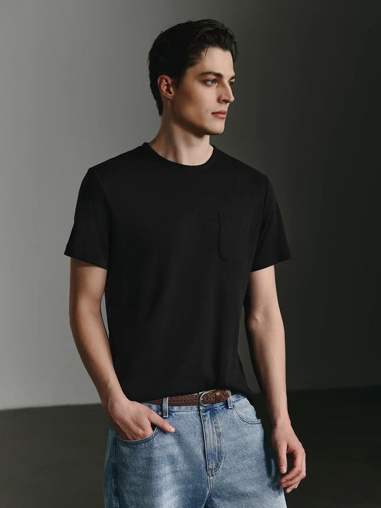 Cotton Linen Blend Pocket T-Shirts With Subtle Stretch