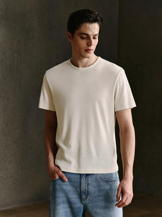 Cotton Linen Blend Thin Stretch Plain T-Shirts
