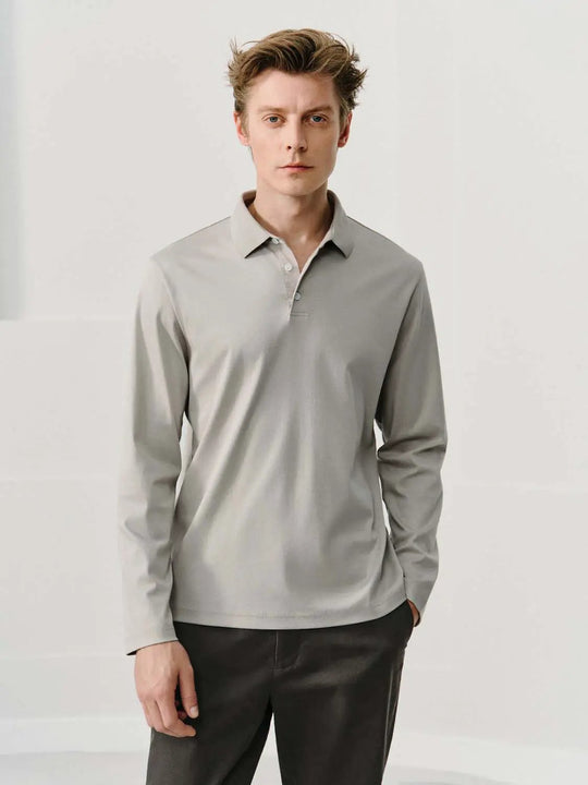 Regular Fit Long Sleeve Solid Cotton Polo Shirt
