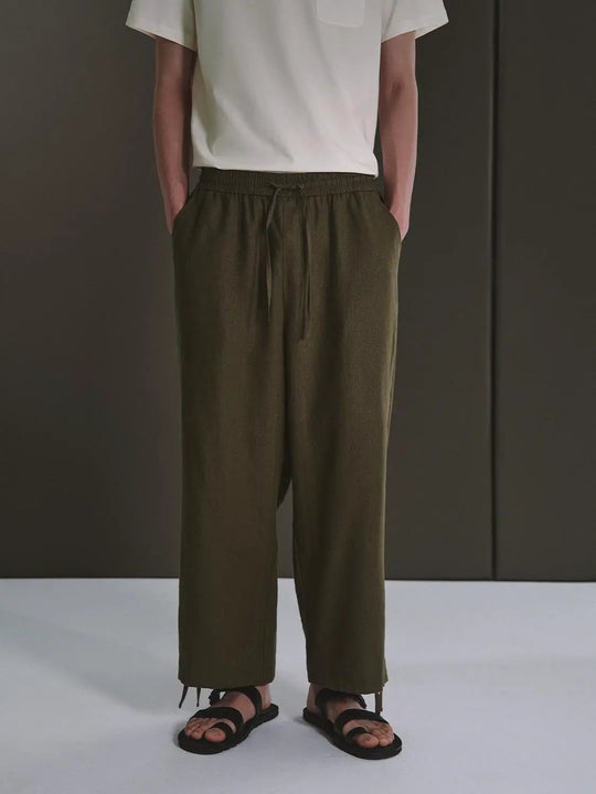 Linen Lyocell Drawstring Comfort Wear Relaxed Fit Wide Leg Pants