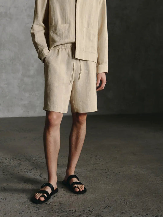 Linen Textured Drawstring Waist Shorts