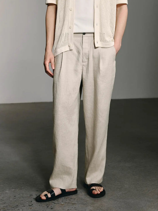 Linen Breathable Natural Linen Relaxed Fit Non Stretch Wide Leg Pants