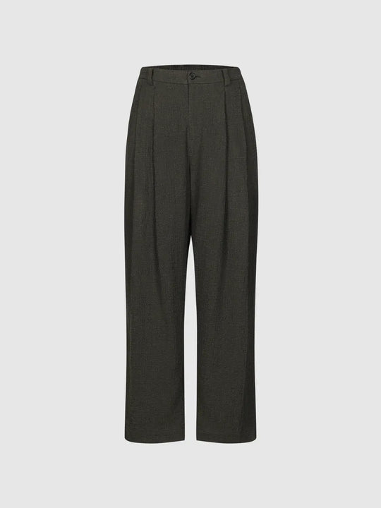 Pleated Wide-leg Mid-rise Cotton Blend Pants