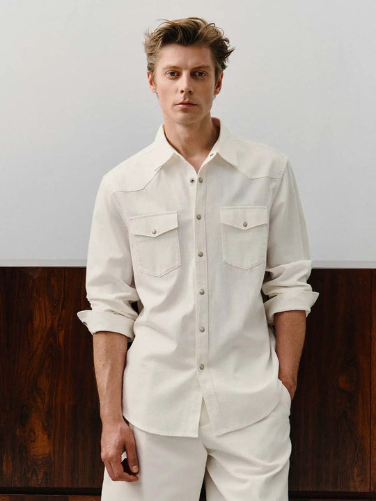 Long Sleeve Button Front Cotton Blend Shirt