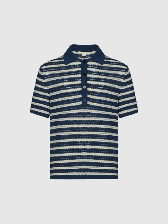 Striped Knit Polo Linen Cotton Blend Shirt