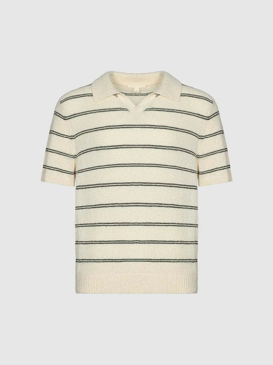 Striped Short Sleeve Knit Cotton Polo Shirt