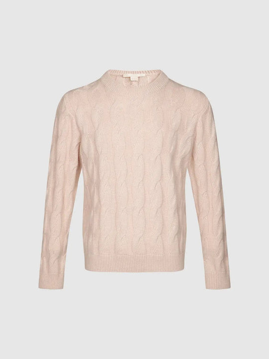 Cable Knit Crew Neck Long Sleeve Wool Blend Sweater