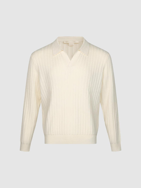Ribbed Polo Collar Long Sleeve Knit Sweater