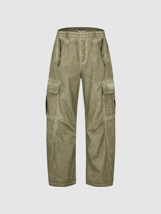 Flap Pocket Pull On Drawstring Barrel Leg Pants