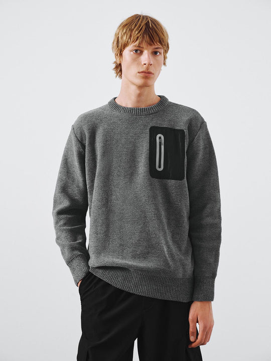 Contrast Zip Detail Long Sleeve Knitted T-Shirts