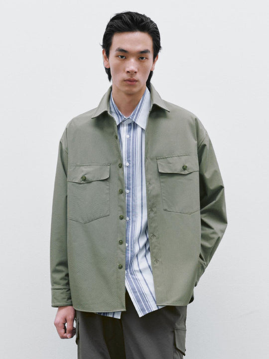 Flap Pockets Loose Basic Shirts