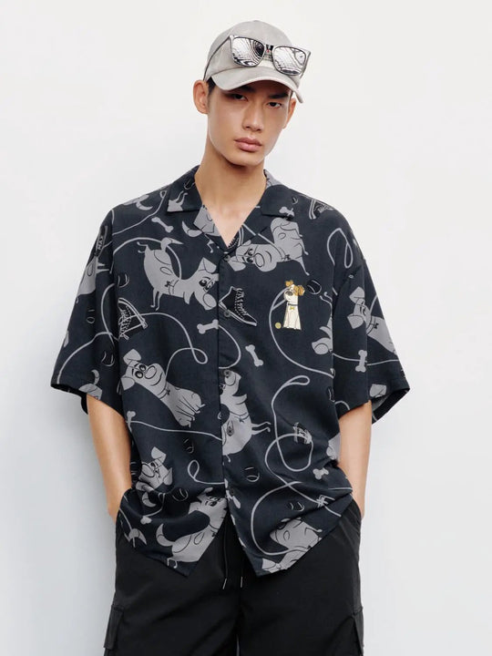 Printed Short Sleeve Shirts With Slight Stretch And Medium Thickness