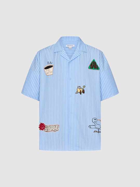 Embroidered Striped Short Sleeve Shirts