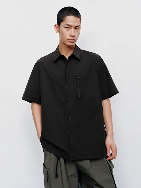 Cotton Blend Short Sleeve Chest Zip Pocket Shirts