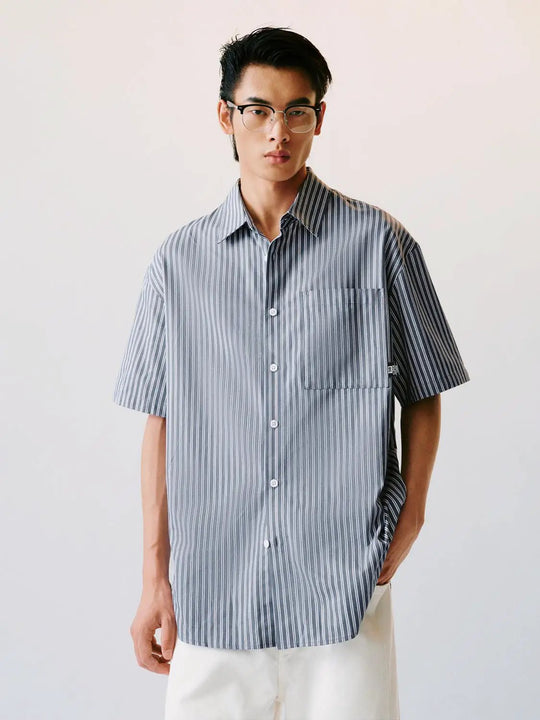 Cotton Striped Short Sleeve Chest Pocket Shirts