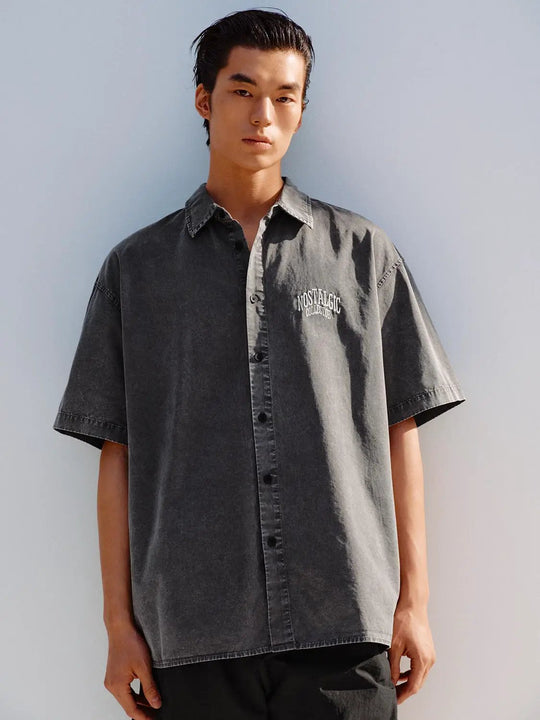 Oversized Embroidered Chest Logo Cotton Shirt