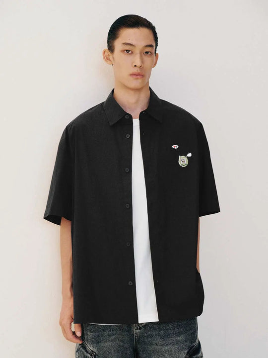 Oversized Embroidered Patch Cotton Shirt
