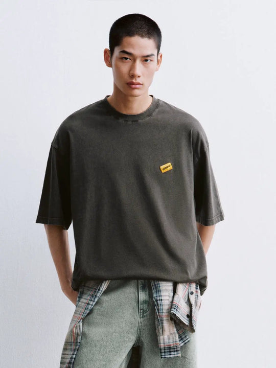 Oversized Yellow Patch Crew Neck T-Shirts