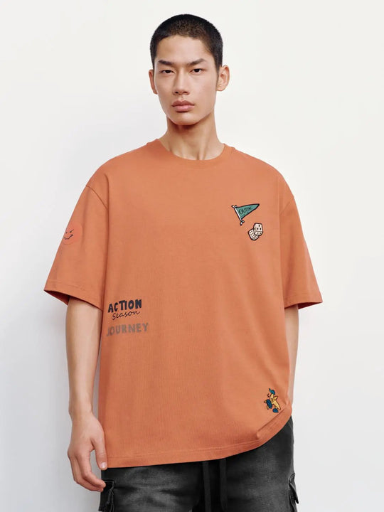 Cotton Embroidered Print Crew Neck T Shirts