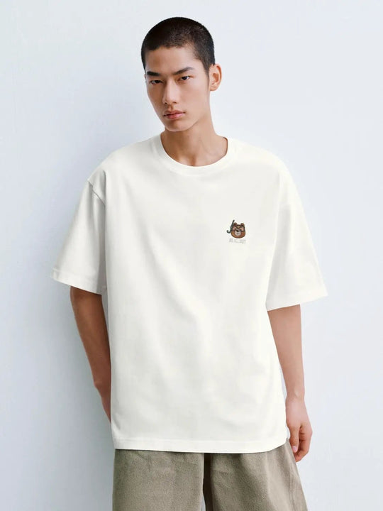 Cotton Embroidered Bear Logo On Chest T-Shirts