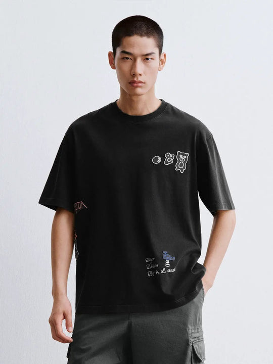 Cotton Graphic Tee With Abstract Doodles T-Shirt