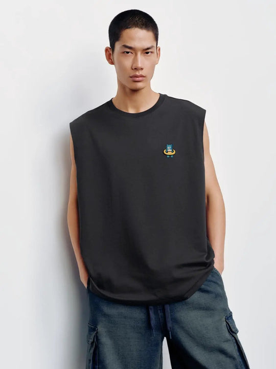 Cat Embroidered Graphic Tank Tops