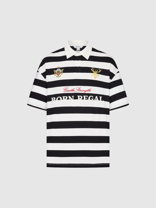 Cotton Striped Embroidered Crest and Script Polo Shirt