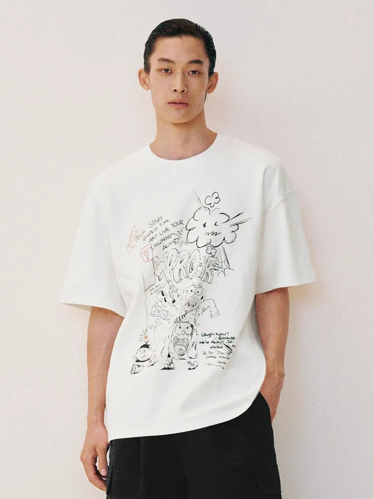 Oversized Graphic Print Short Sleeve Cotton T-shirt