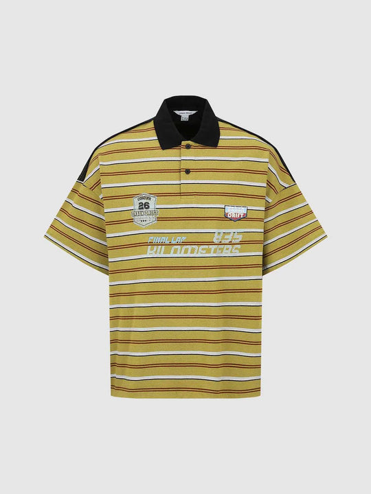 Cotton Horizontal Stripe Pattern With Chest Patch Detailing Polo Shirt