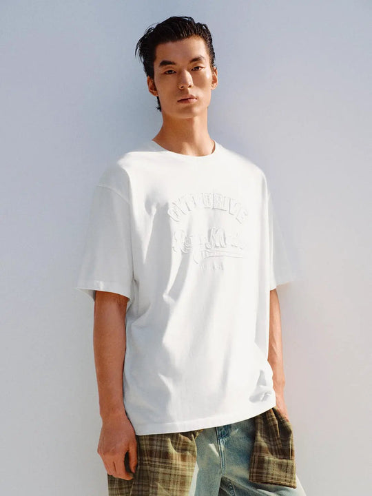 T-shirt oversize in cotone a maniche corte, con girocollo e stampa testuale