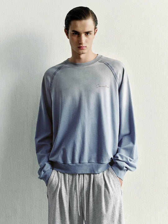 Washed Raglan Crew Neck Cotton Long Sleeve Sweatshirt