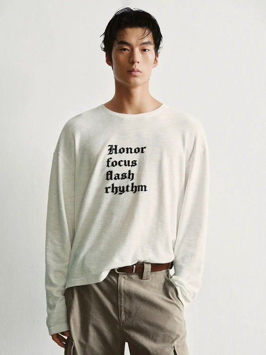 刺繍グラフィック クルーネック 長袖Tシャツ