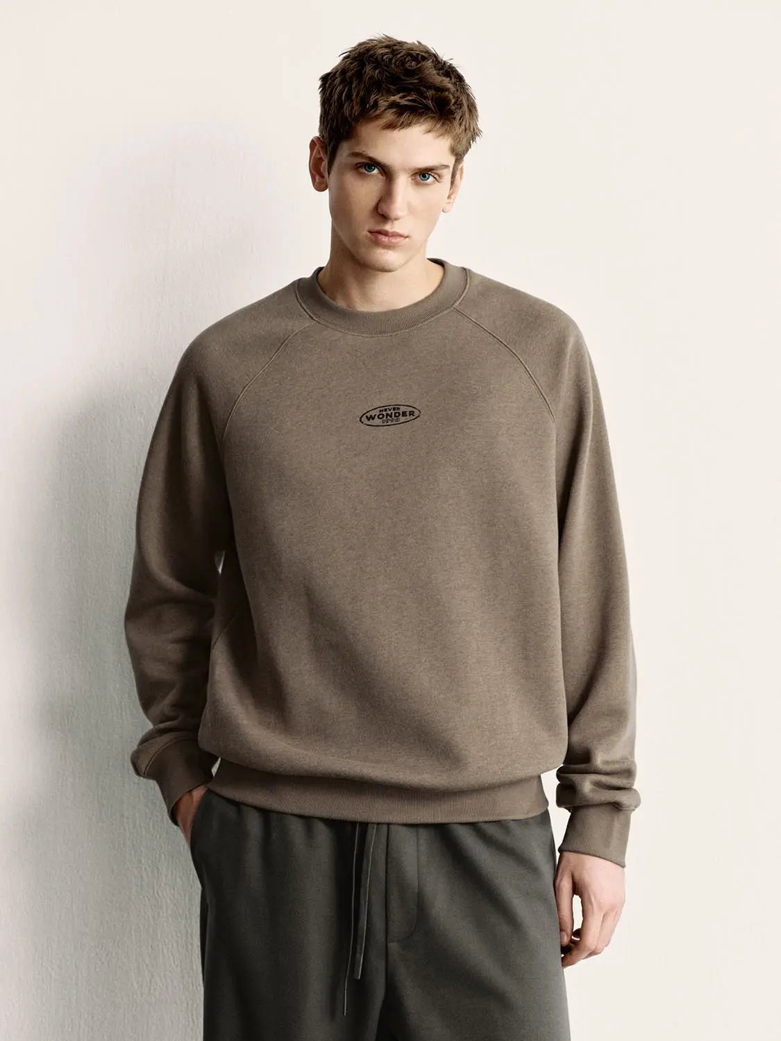 Sweatshirt from Urban Revivo Fashion in taupe with chest logo patch