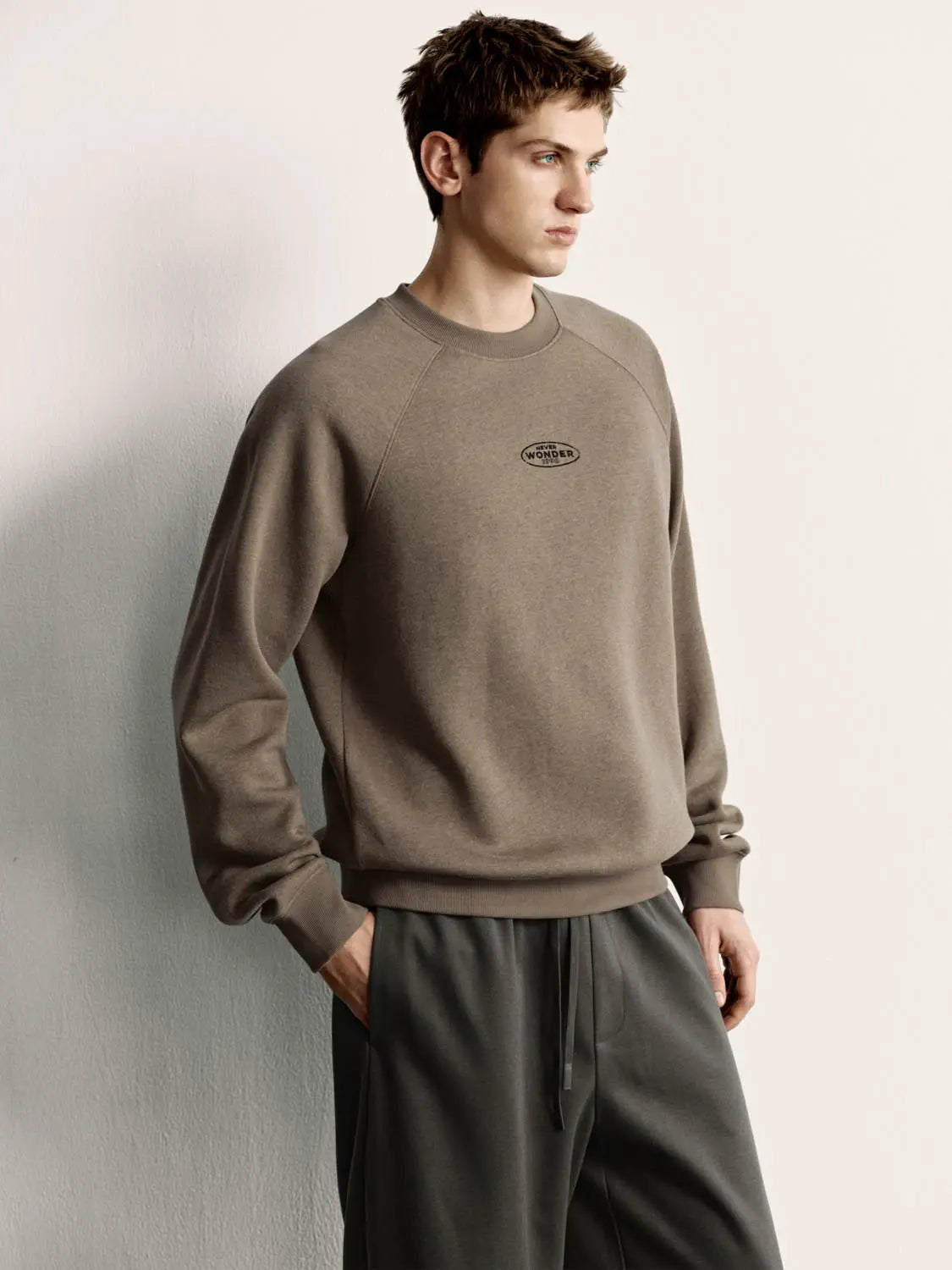 Sweatshirt by Urban Revivo Fashion in taupe with chest logo