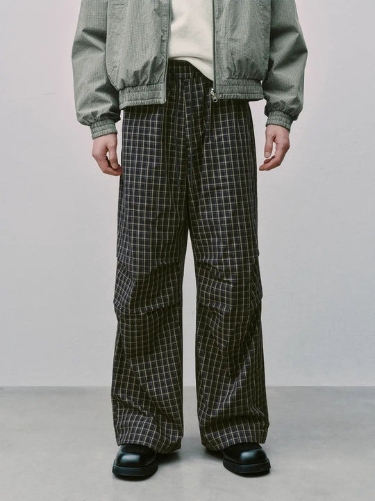 Plaid Cotton Relaxed Fit Pocket Wide Leg Pants