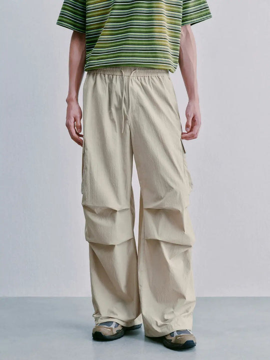 Polyamide Lightweight Drawstring Pull On Wide-Leg Cargo Pants
