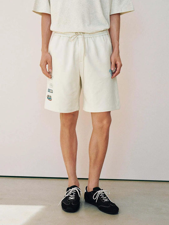 Cotton Patch Detailing With Graphic Patches Across Front Leg Stitching Details Shorts