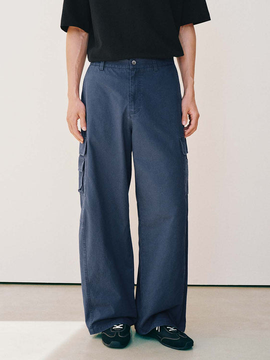 Pantalones cargo de algodón de pierna ancha con bolsillos laterales