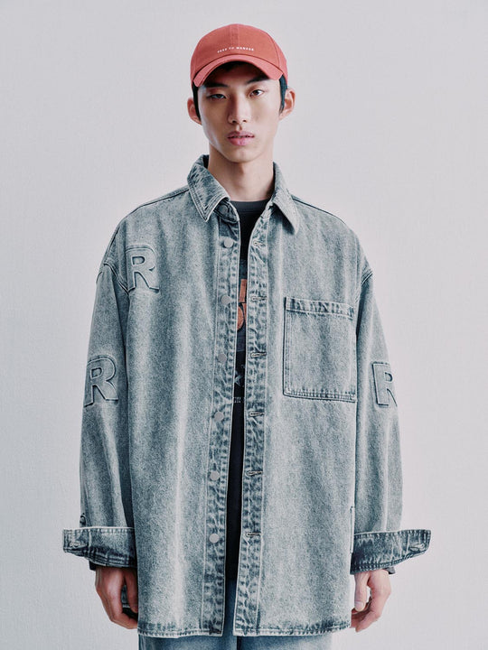 Patch Pocket Letter Embellished Denim Shirts