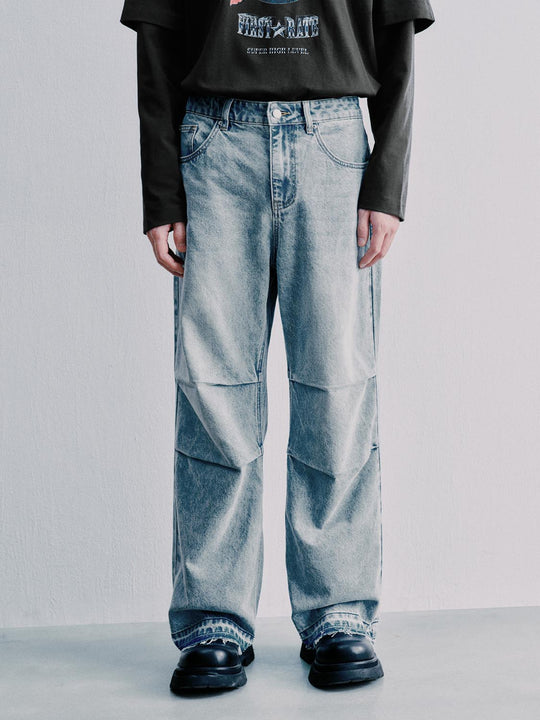 Pleated Straight Leg Jeans