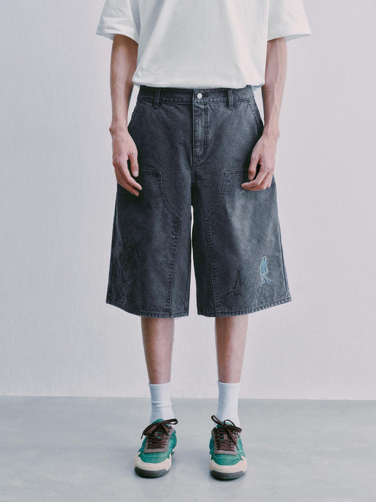 Seamed Embroidered Shorts