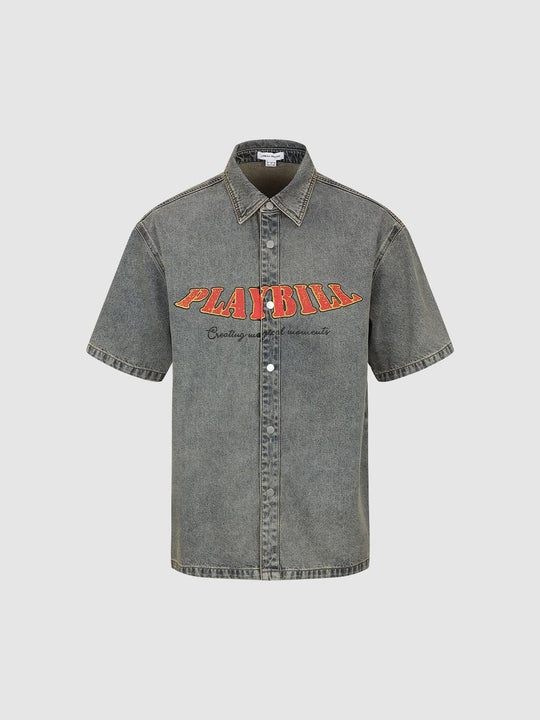 Printed Short Sleeve Denim Shirts