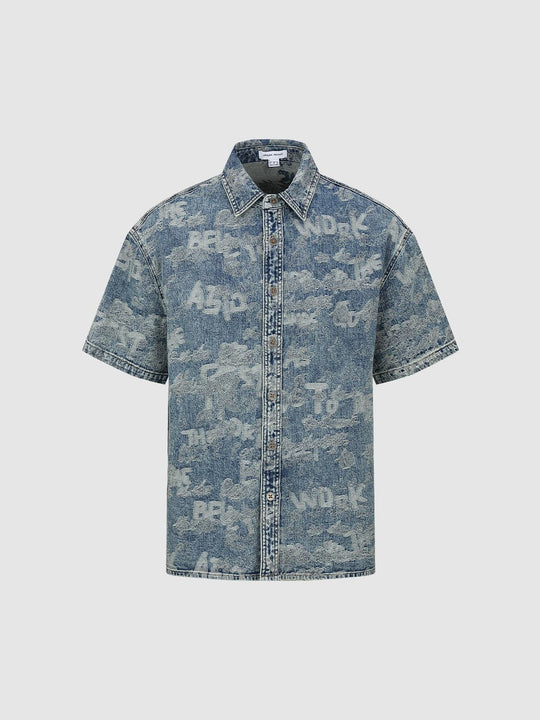 Printed Short Sleeve Denim Shirts