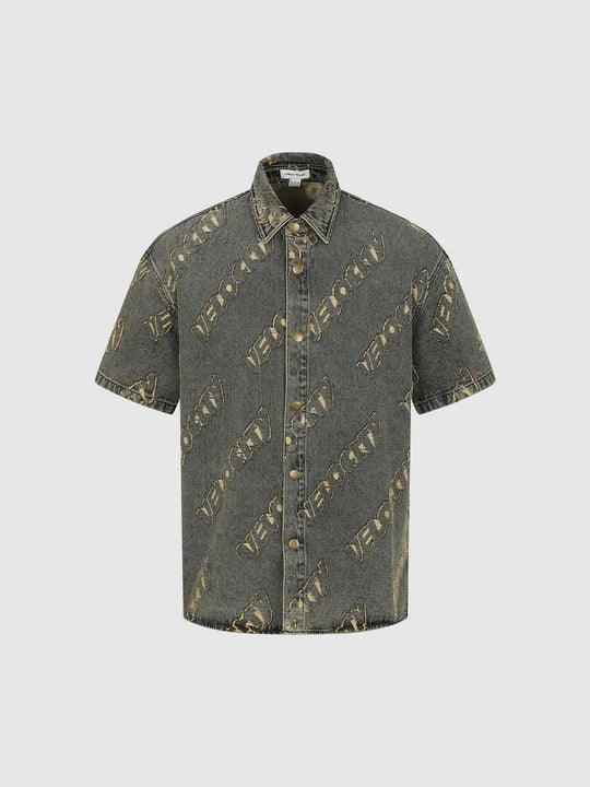 Cotton Textured Denim Short Sleeve Shirt
